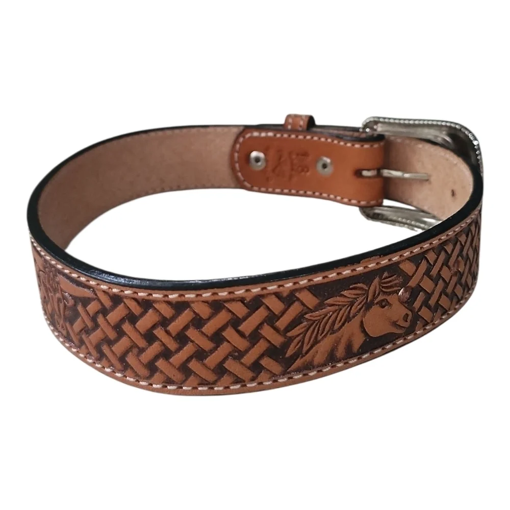 Tooled Leather Western Belt Made in Mexico | Size 18 | Basket Weave Design